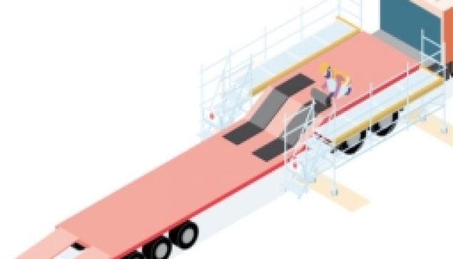 Tapis qui aident à monter les engins sur un porte-engins